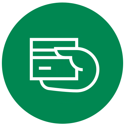 Grünes Icon einer Hand, die eine Bankkarte hält