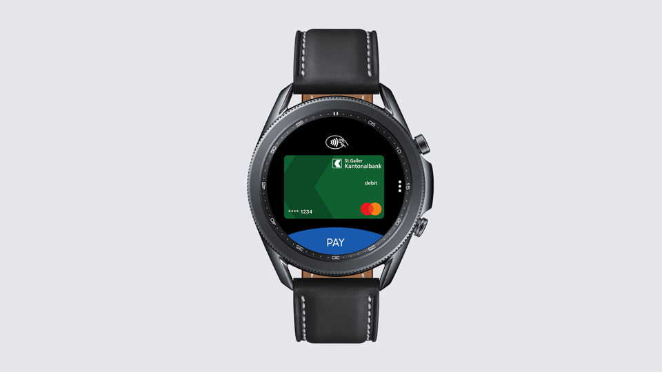 Debit Mastercard der SGKB auf einer Galaxy Watch für das mobile Bezahlen per Smartwatch