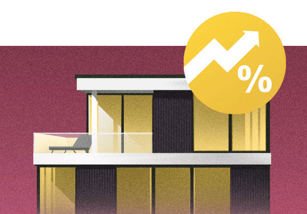 Illustration einer Wohnung mit einer aufsteigenden Zinskurve
