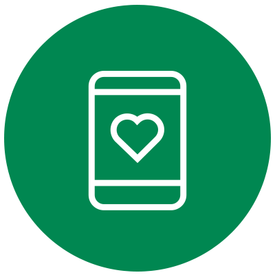 Grünes Icon - Smartphone mit Herz auf dem Display