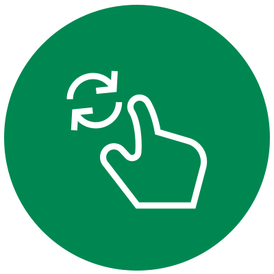 Icon - Eine Hand zeigt auf zwei im Kreis verlaufende Pfeile