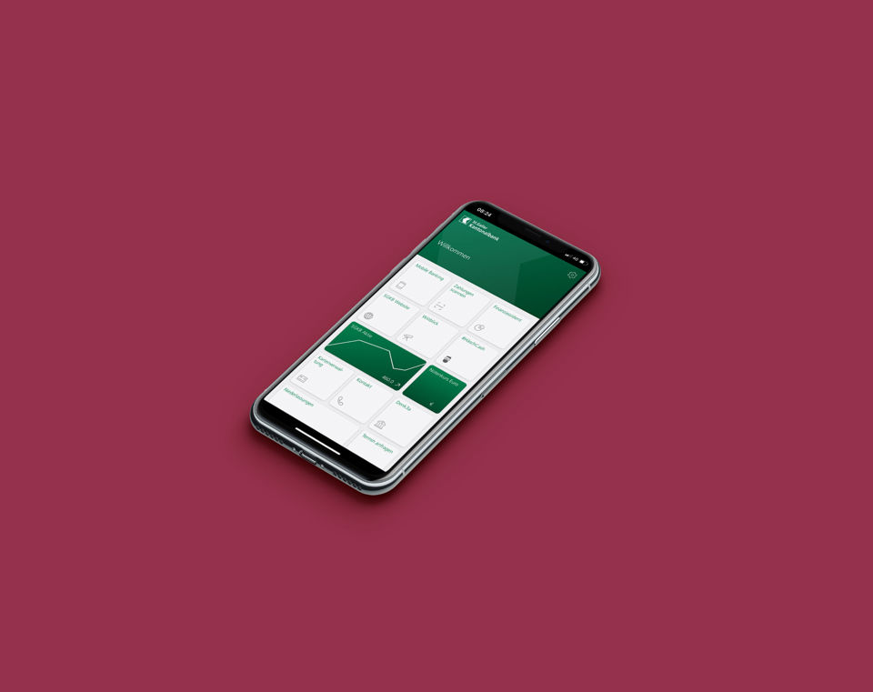 Smartphone mit geöffneter App der St.Galler Kantonalbank