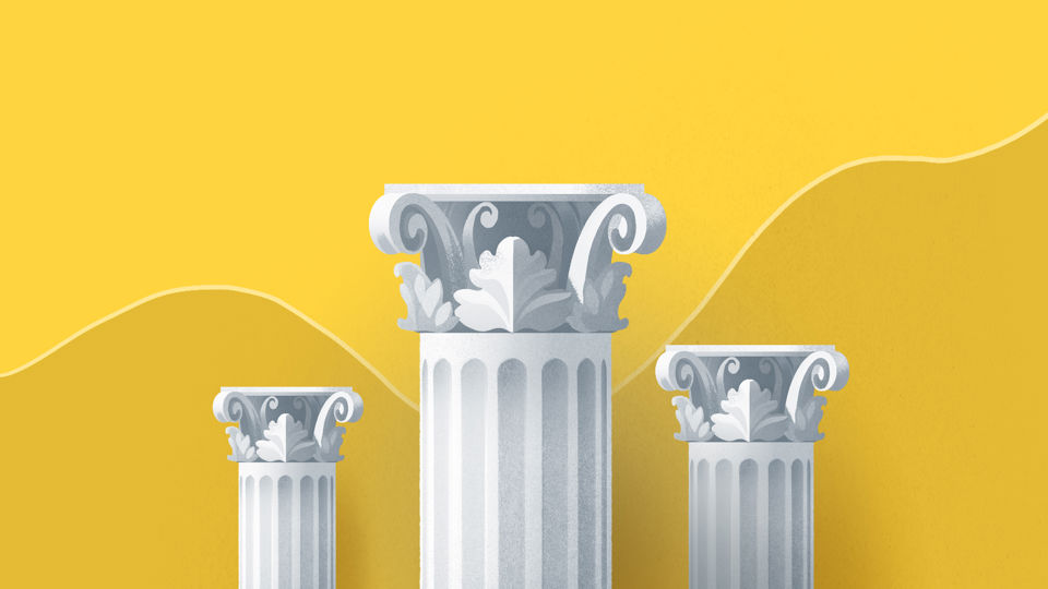 Illustration für Vorsorgefonds Wachstum - Drei klassische, korinthische Säulen