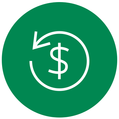Grünes Icon - Im Kreis verlaufender Pfeil um ein Dollarzeichen