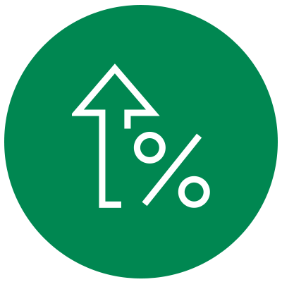 Grünes Icon - Nach oben zeigender Pfeil und Prozentzeichen
