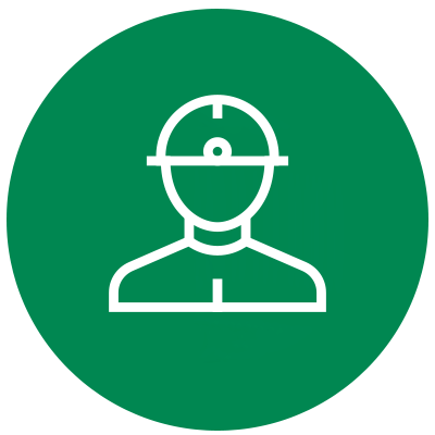 Grünes Icon eines Minenarbeiters mit Helm
