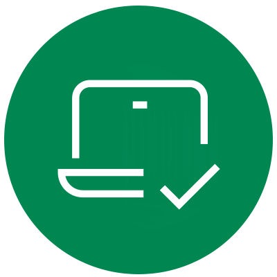Grünes Icons eines Laptops mit einem Häkchen