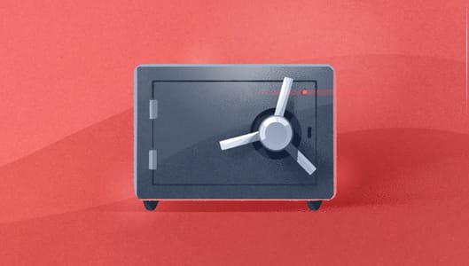 Illustration eines geschlossenen Safe auf rotem Hintergrund