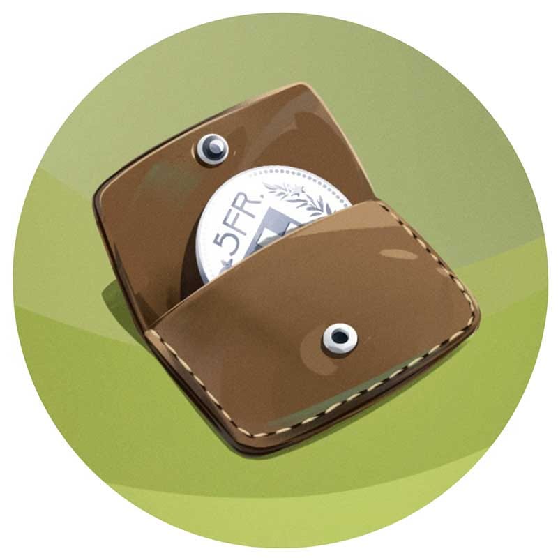 Illustration für Fondssparplan Standardvariante - Portemonnaie auf grünem Hintergrund