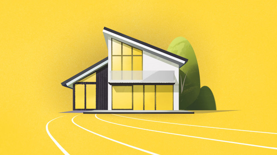 Illustration eines Hauses auf gelbem Hintergrund