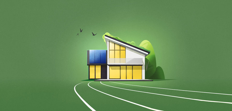 Illustration eines nachhaltigen Wohnhauses