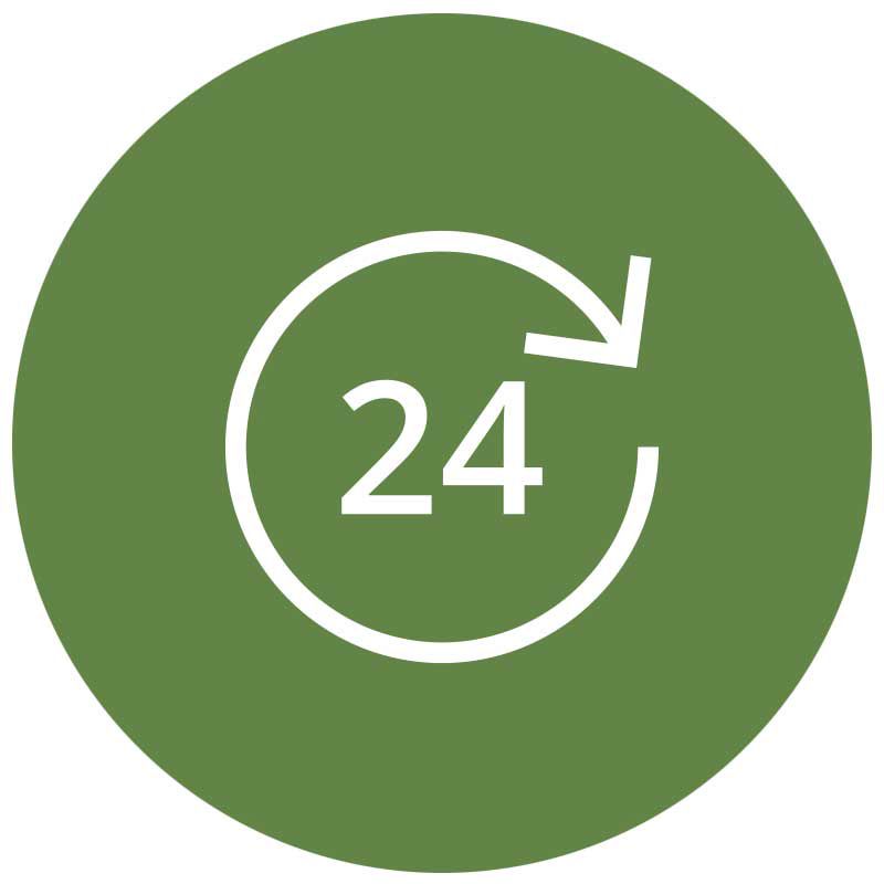 Grünes Icon für 24h Verfügbarkeit
