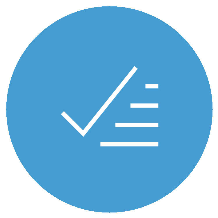 Blaues Icon mit Haken für Zusatzdienstleistungen