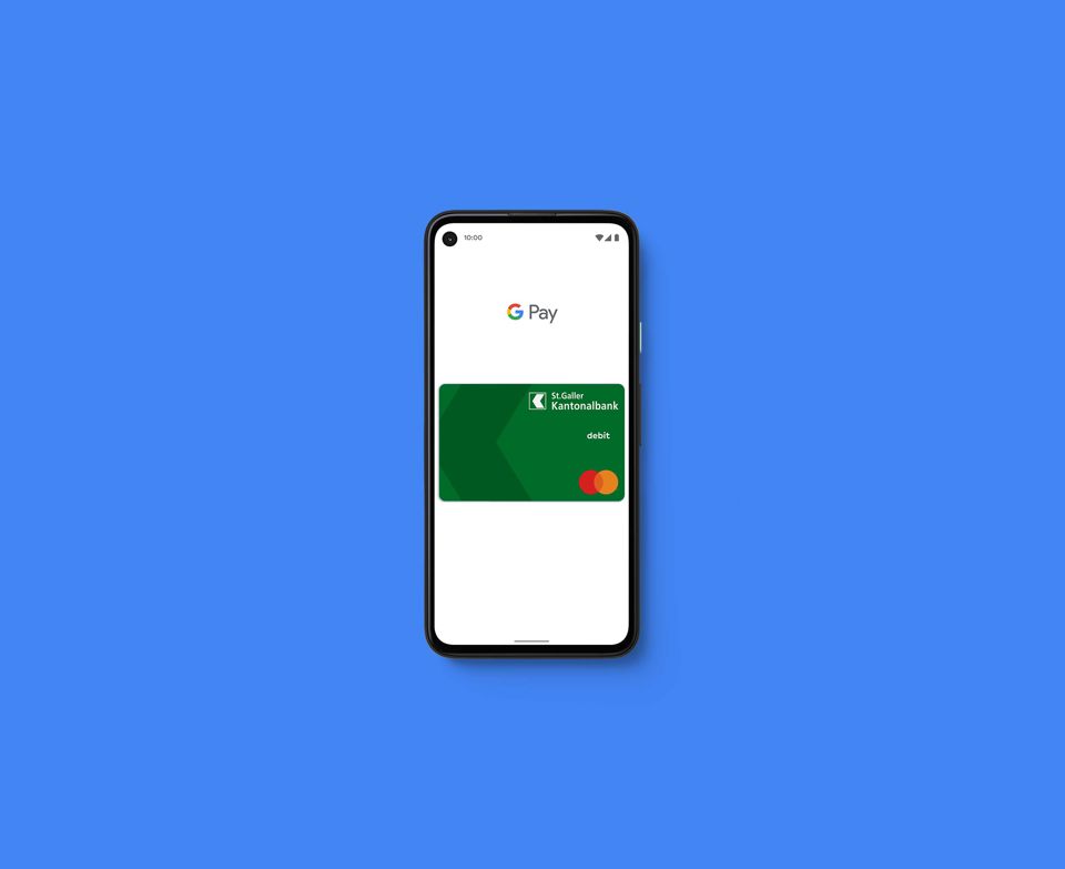 Debit Mastercard der St.Galler Kantonalbank in Google Pay auf einem Smartphone