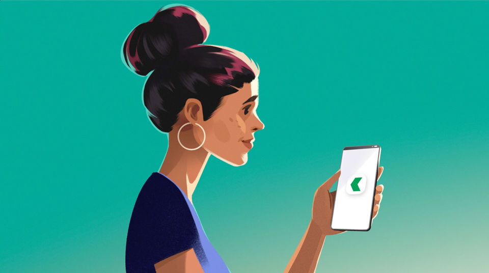 Illustration - Einer Frau verwendet die App der St.Galler Kantonalbank auf dem Smartphone